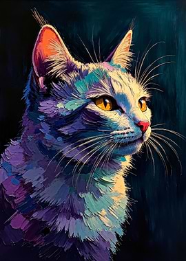 Colorful Cat Portrait Painting