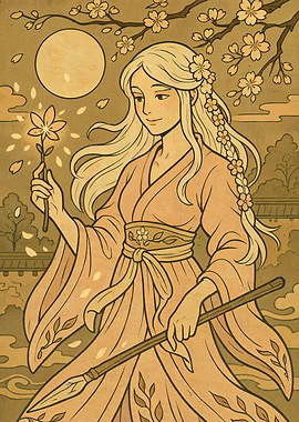 Asian Woman with Spear and Flower