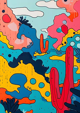 Colorful Abstract Desert Landscape Painting