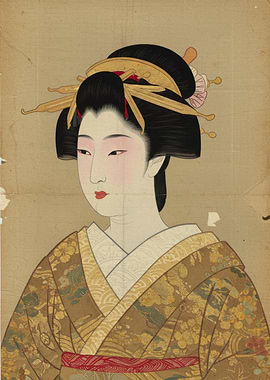 Japanese Woman Portrait in Traditional Clothing