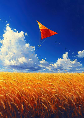 Kite Flying Over Wheat Field