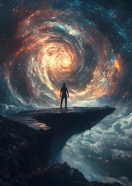 Edge of Infinity – Lone Figure Facing a Galactic Vortex