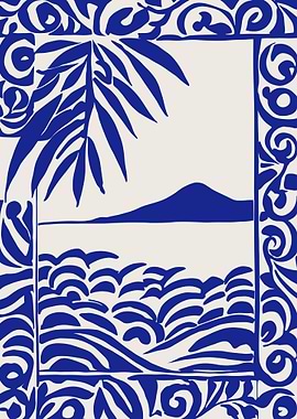 Blue and White Coastal Landscape Art