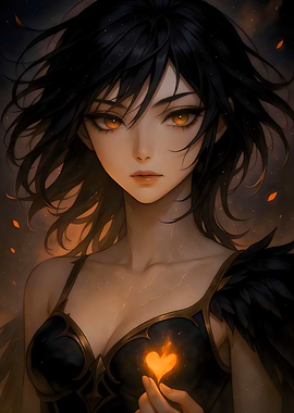 Anime Girl with Flaming Heart