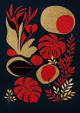 Abstract Floral Art with Gold Accents