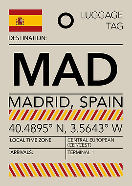 MAD Madrid, Spain Airport Luggage Tag
