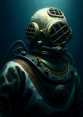 Vintage Diving Suit in Deep Water