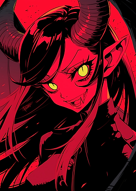 Red Devil Girl Anime Illustration