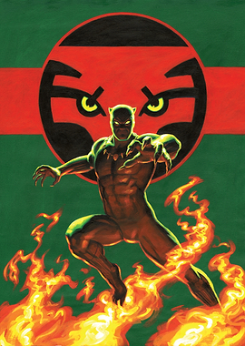 Black Panther with Emblem and Flames
