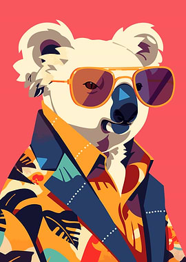 Fancy Suit Koala Cute Funny Minimalist Animal Art Illustration