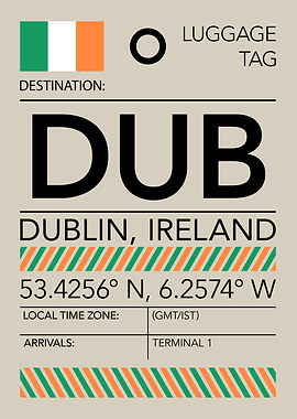 DUB Dublin, Ireland Airport Luggage Tag