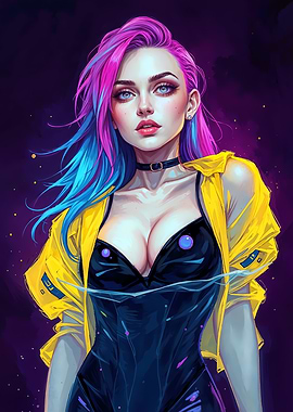 Cyberpunk Girl with Colorful Hair