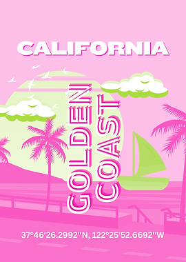 California Los Angeles Travel Pink Art