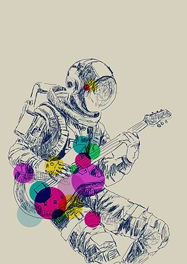 Astronaut playing guitar sketch art