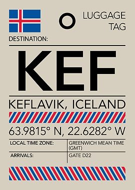 KEF Keflavik, Iceland Airport Luggage Tag