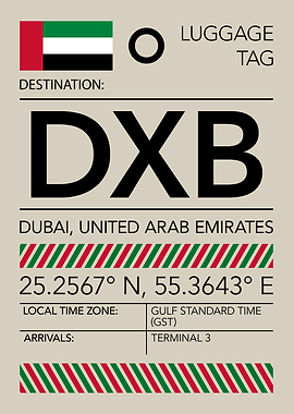 DXB Dubai, UAE Airport Luggage Tag