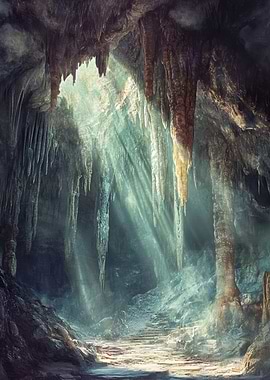 Mystical Cave with Light Rays