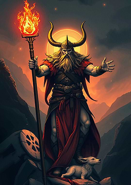 Viking Warrior Flaming Staff