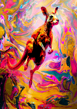 Kangaroo in Abstract Colorful