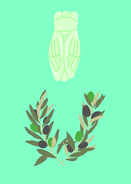 Olive Branch and Cicada Illustration