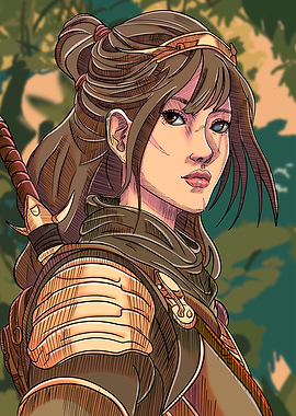 Female Warrior in Forest Illustration