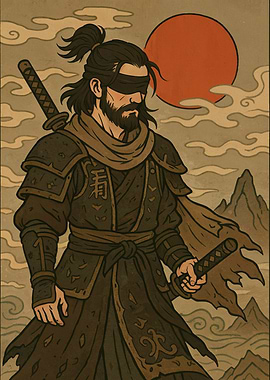 Blindfolded Samurai Warrior with Katana