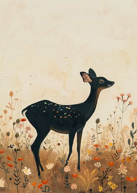 Spotted Deer in Floral Meadow