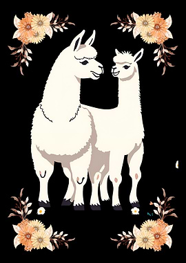 Two Llamas with Floral Decorations