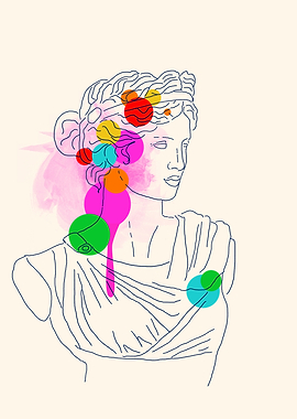 Abstract Bust with Colorful Accents