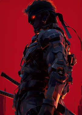 Cyberpunk Ninja Warrior with Glowing Eyes