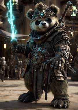 Armored Panda Warrior with Energy Sword