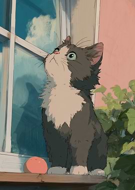 Curious Cat by the Window