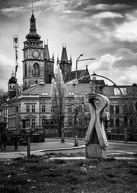 Hradec Kralove Cityscape with Sculpture