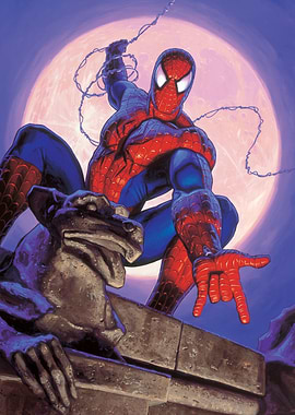 Full Moon Spider-Man waits on a Gargoyle