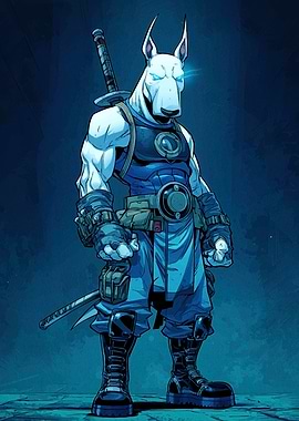 Anthropomorphic Dog Warrior with Swords