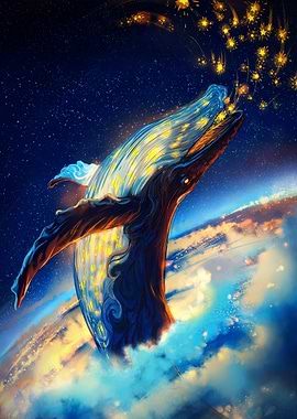 Celestial Whale in Starry Sky