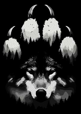 Wolf Paw Print Forest Silhouette