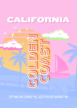 California Golden Coast Travel Pink Poster