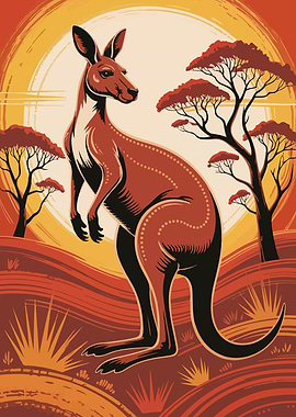 Kangaroo in Australian Outback Illustration