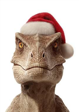 Christmas Dinosaur with Santa Hat