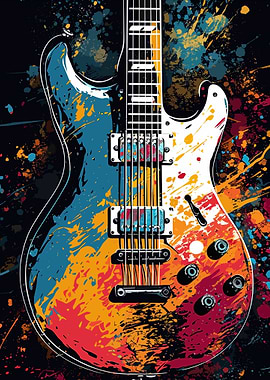 Electric Guitar Colorful Splatter Art
