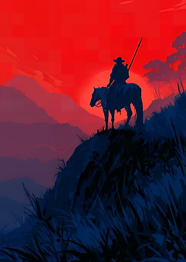 Silhouette of Rider on Horseback at Sunset