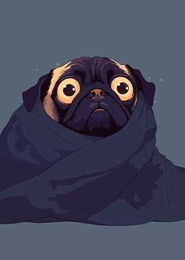 Blanket Scared Pug Cute Funny Dog Minimalist Art Illustration