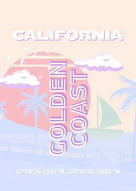 California Golden Coast Pastel Illustration