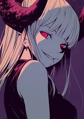 Anime Girl with Horns and Red Eyes