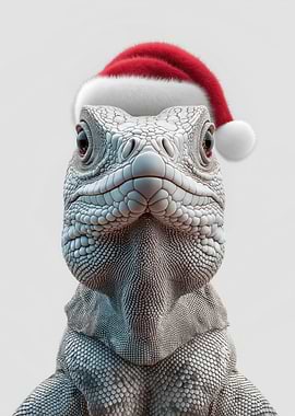 Christmas Iguana in Santa Hat