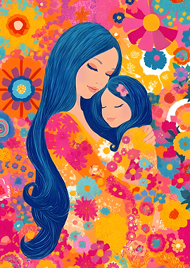 Mother and Child Floral Embrace