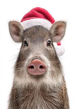 Festive Javelina Portrait with Santa Hat