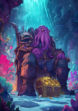 Octopus Pirate King on Throne