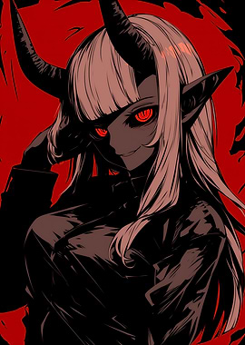 Anime Demon Girl with Red Eyes